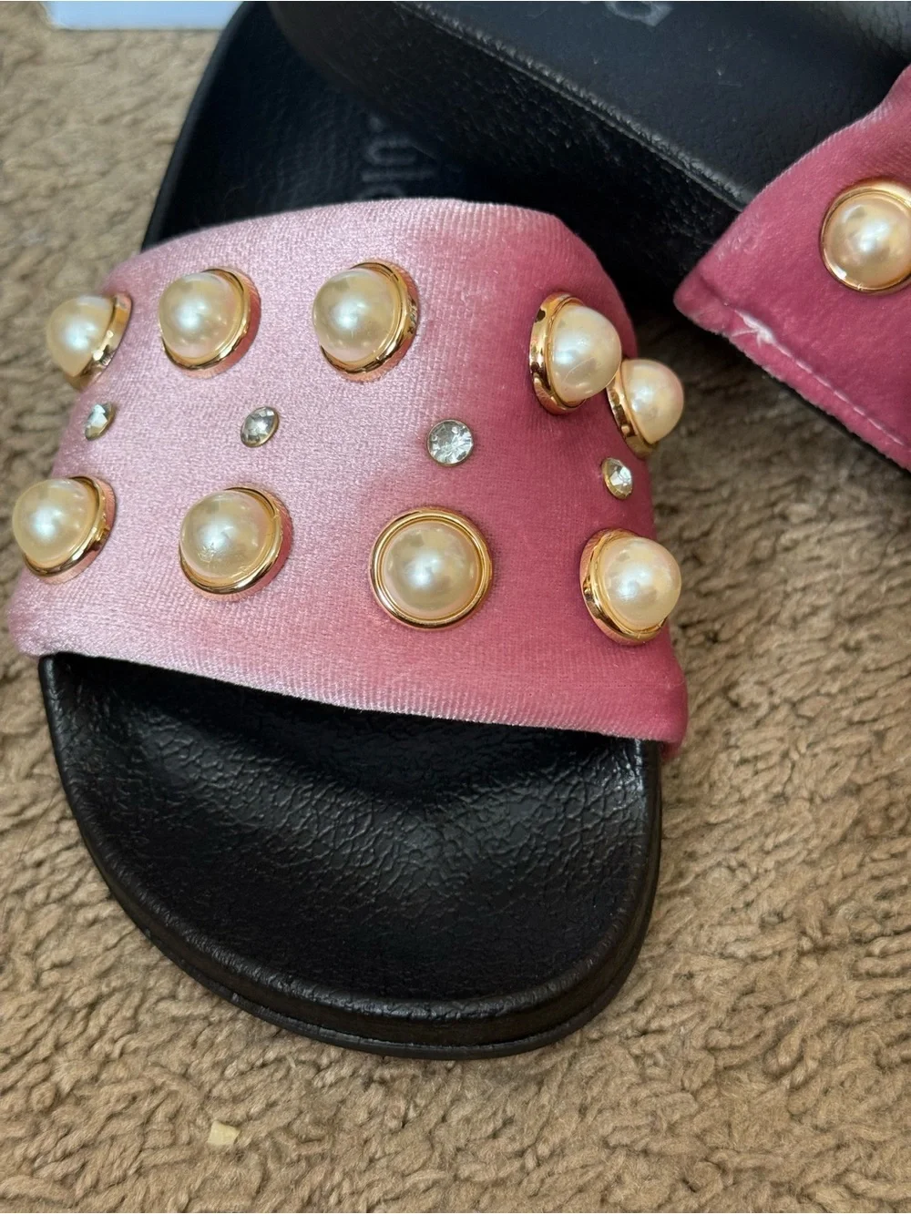 Zula Pink Pearl-Embellished Slide Sandals - Girls